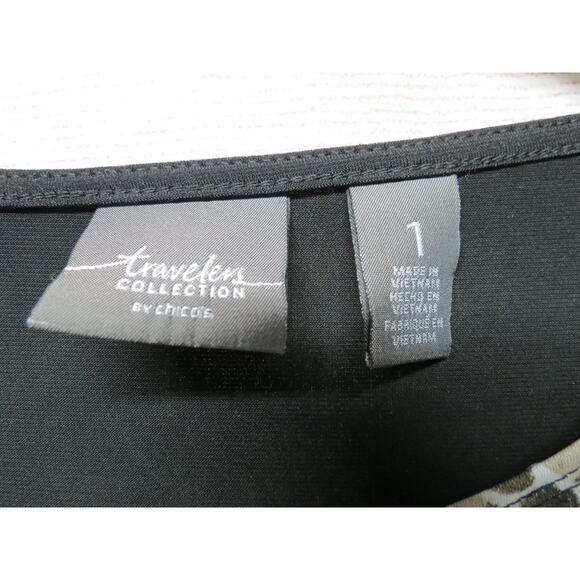 Chico's Size 1 Medium Assymetric Diagonal Stripe Black Animal Print Sparkle Top - Picture 4 of 7